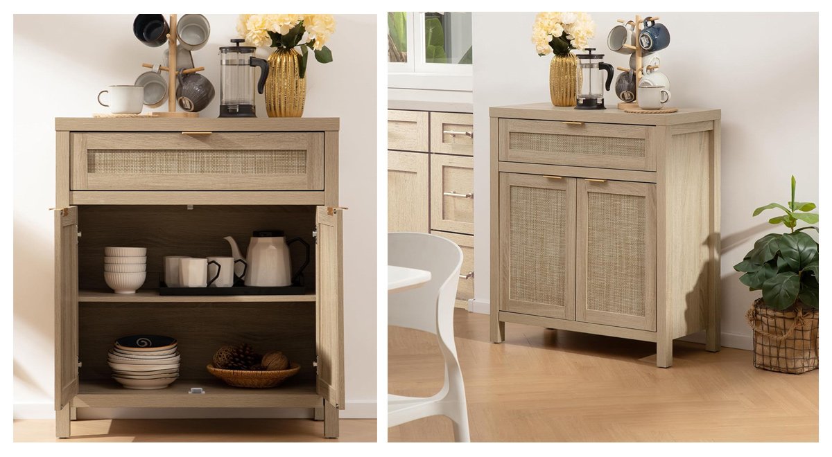 Rattan Credenza Storage Cabinet, Sideboard Buffet Cabinet