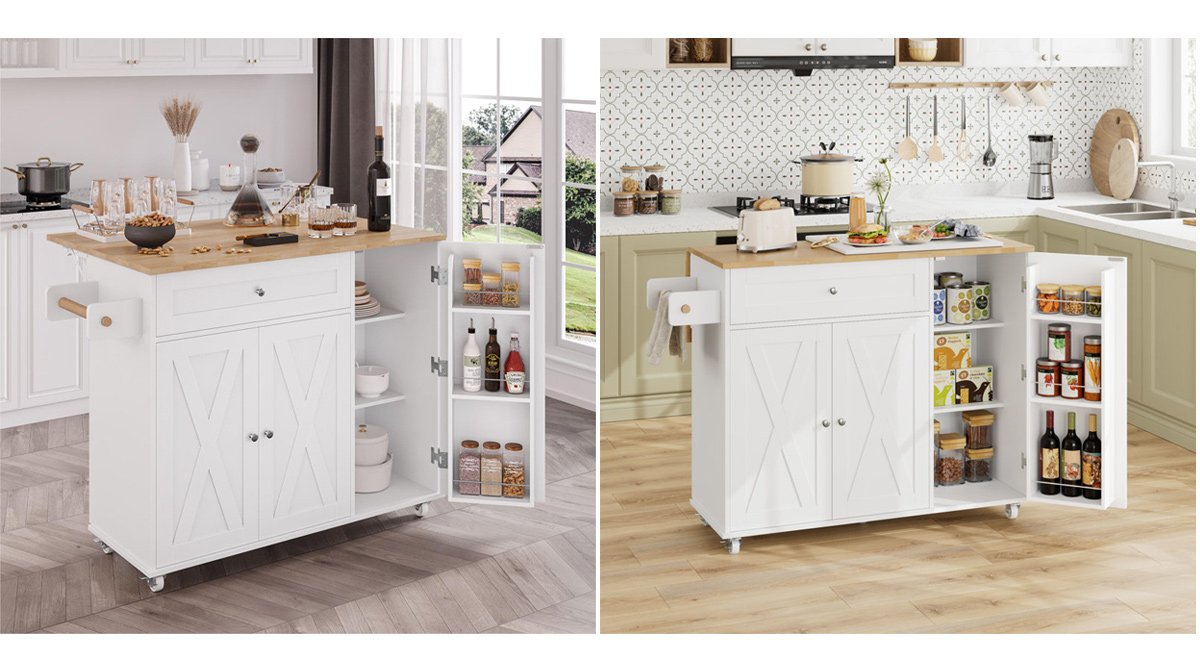 Movable Kitchen Cart with Towel Rack
