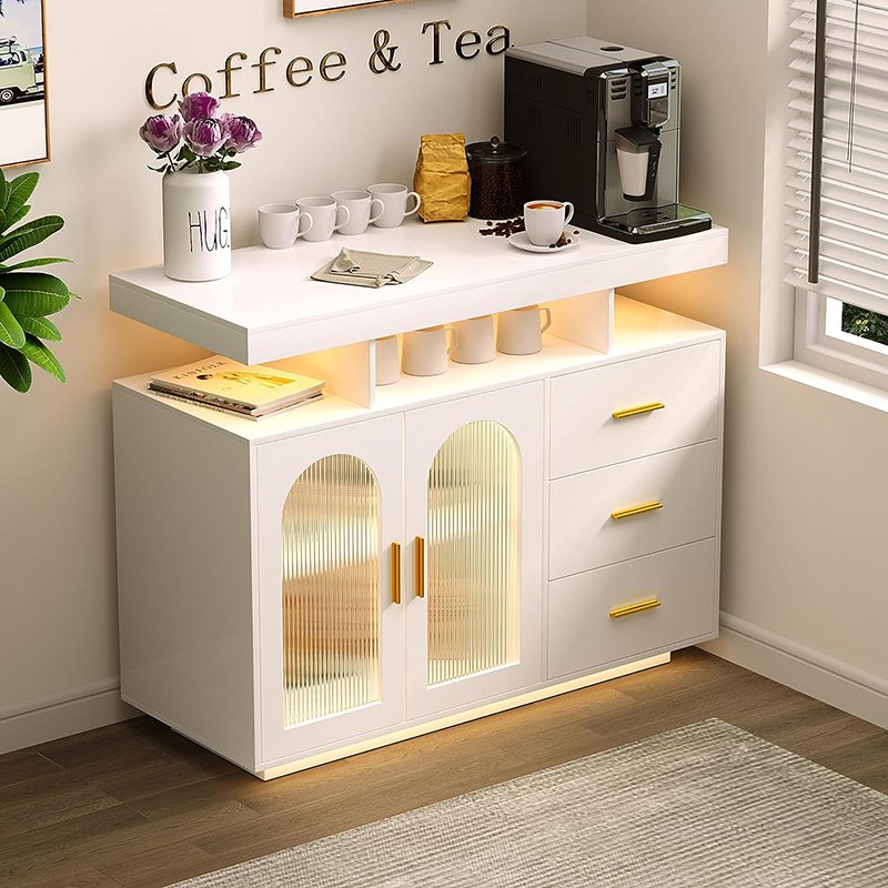 LED Light Wood Sideboard Dining Room