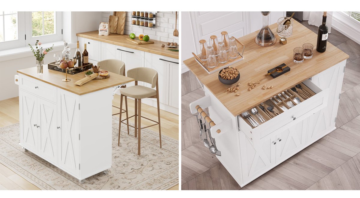 Movable Kitchen Cart with Towel Rack