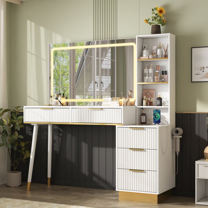 Vanity Desk with Large Lighted Mirror