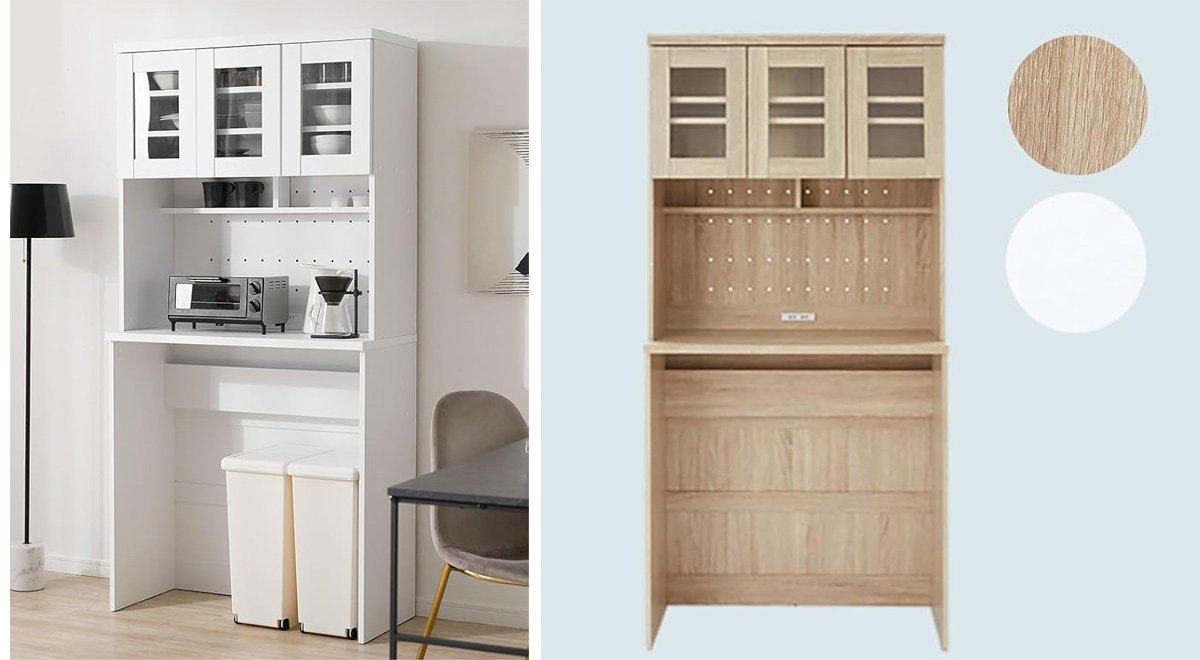 ロウヤ 食器棚 ゴミ箱上ラック レンジ台付き 収納 キッチン収納 レンジボード