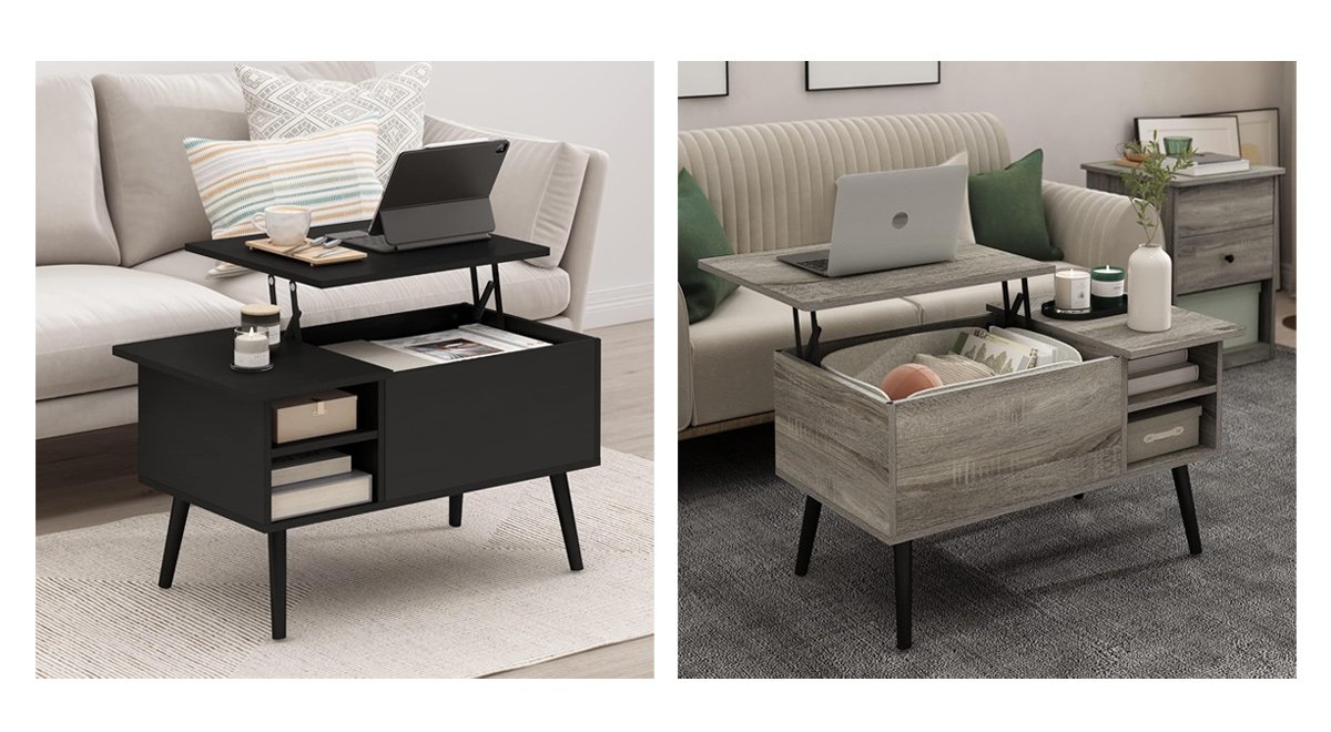 リフトアップコーヒーテーブル リビングルーム用 隠し収納 サイドオープン収納