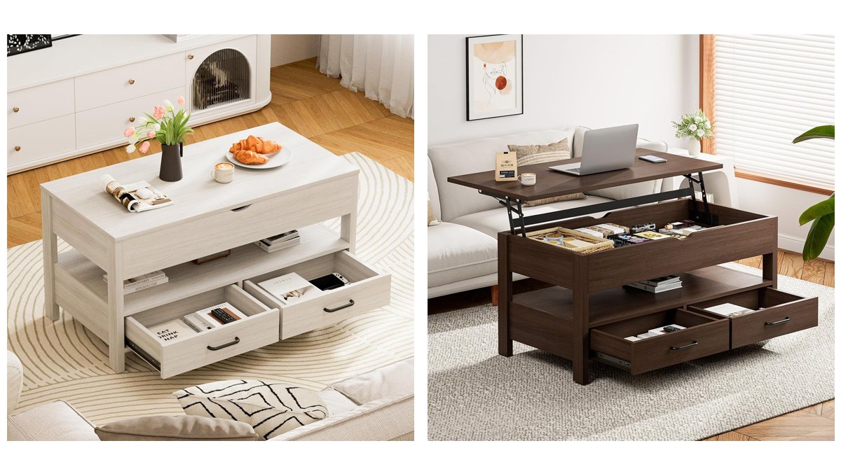 ローテーブル 昇降式 木製 コーヒーテーブル 引き出し付き 収納付き センターテーブル