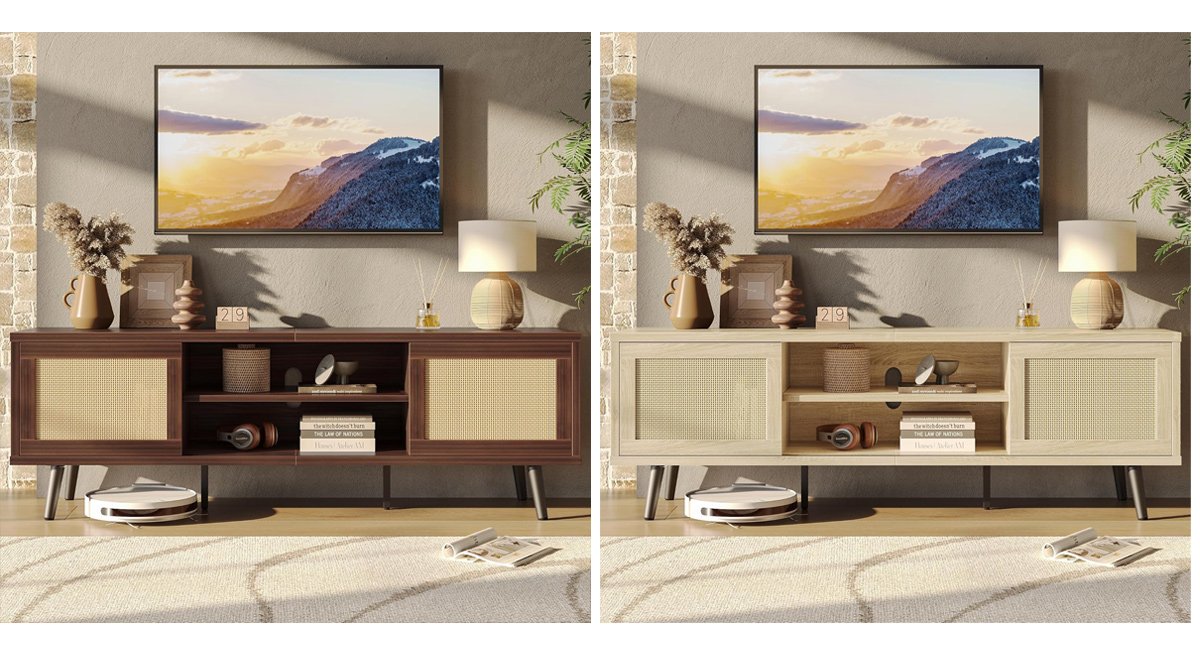 テレビ台 ラタン調テレビボード テレビラック 大容量収納棚 木目調ローボード