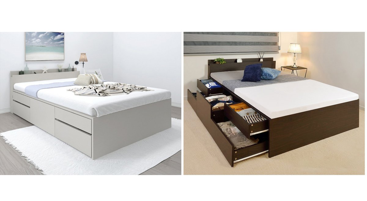 モダンデザインチェストベッド ダークブラウン (ダブル)フレームのみ