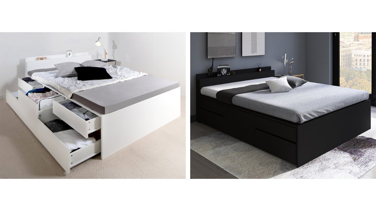 モダンデザインチェストベッド ダークブラウン (ダブル)フレームのみ