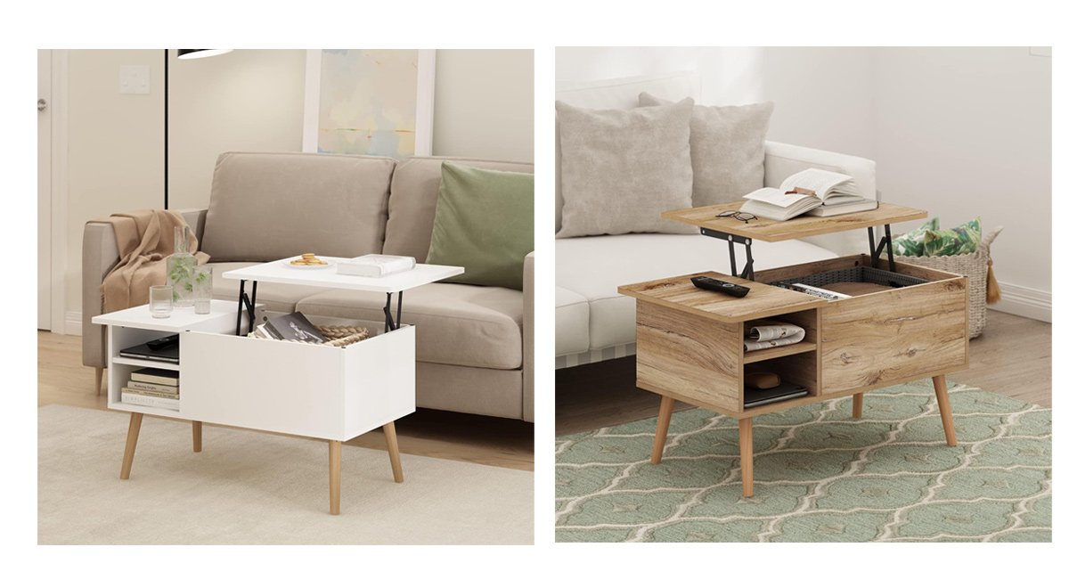 リフトアップコーヒーテーブル リビングルーム用 隠し収納 サイドオープン収納