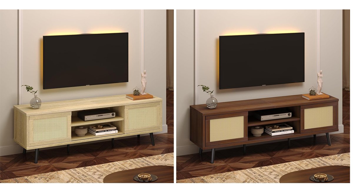 テレビ台 ラタン調テレビボード テレビラック 大容量収納棚 木目調ローボード