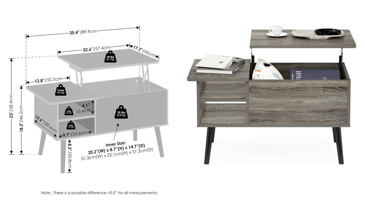 リフトアップコーヒーテーブル リビングルーム用 隠し収納 サイドオープン収納