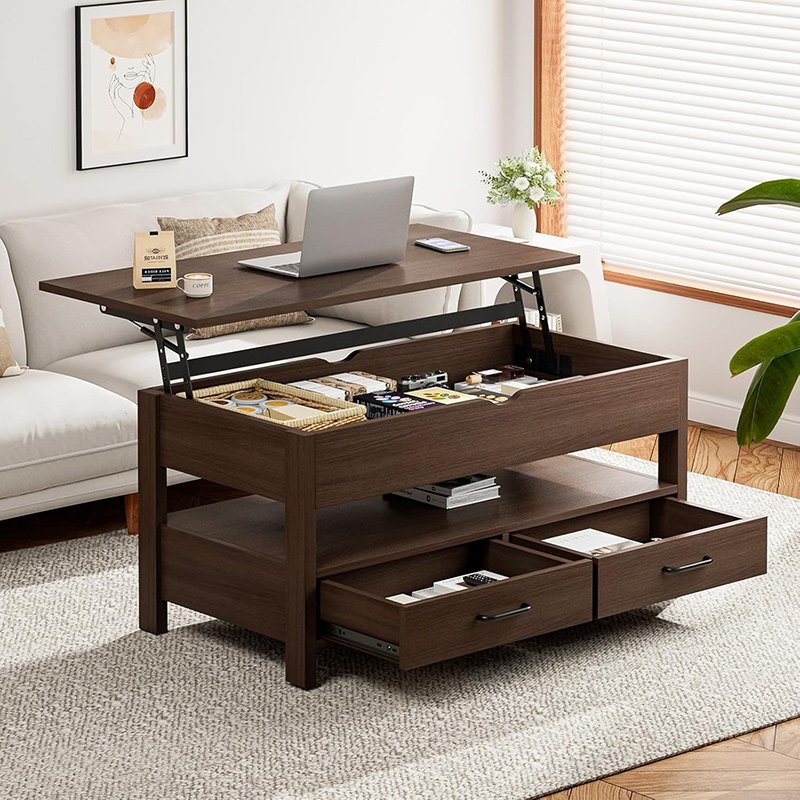 ローテーブル 昇降式 木製 コーヒーテーブル 引き出し付き 収納付き センターテーブル