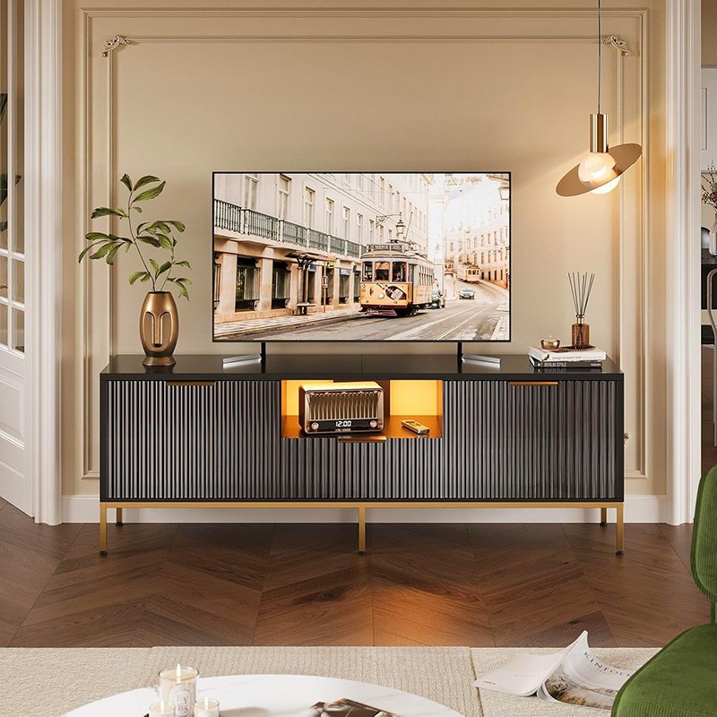 テレビ台 ‎テレビボード tv台 テ 収納棚付 引き出し付き 隠す収納スペース LEDライト付