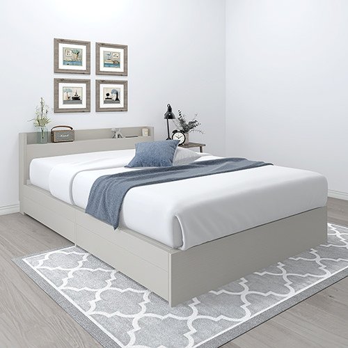 棚付引出し収納ベッド シャビーグレー (ダブル)フレームのみ