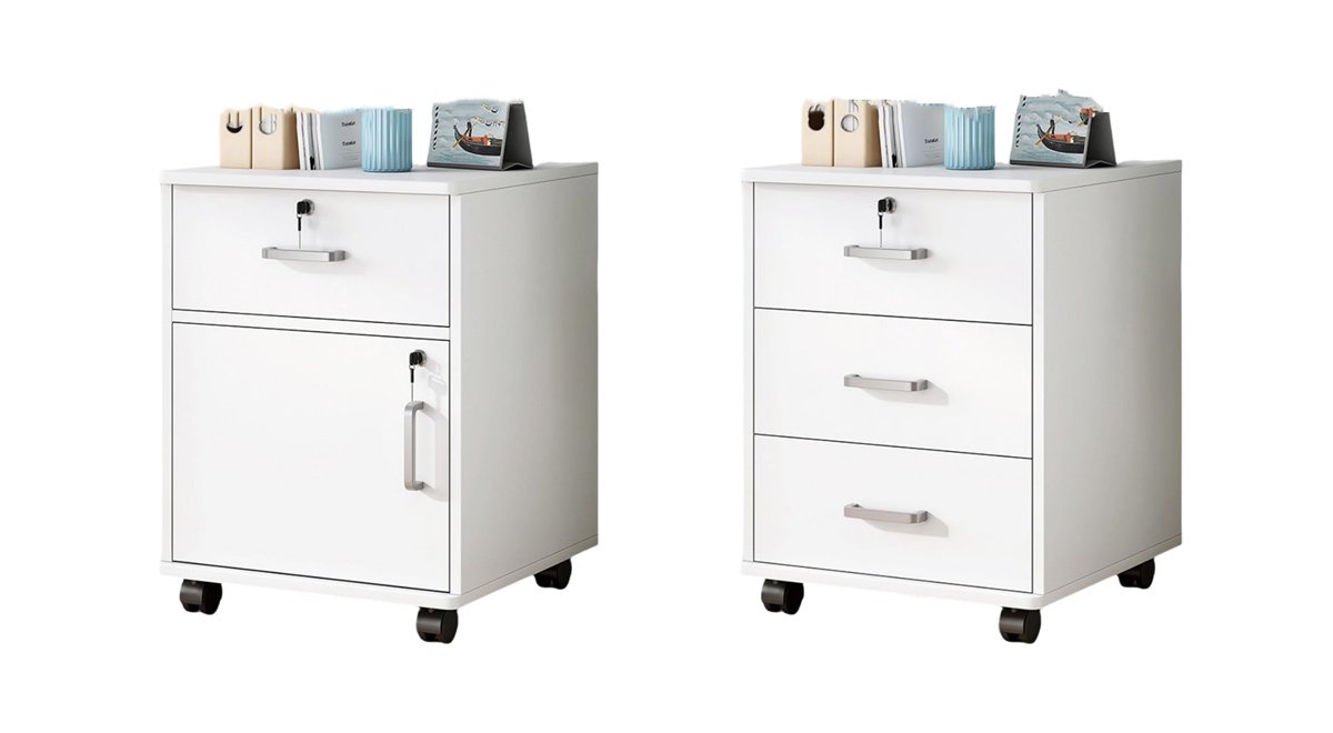 キャビネット デスクワゴン サイドワゴン 鍵付きキャビネット 袖机 木製 引き出し 収納 キャスター付き