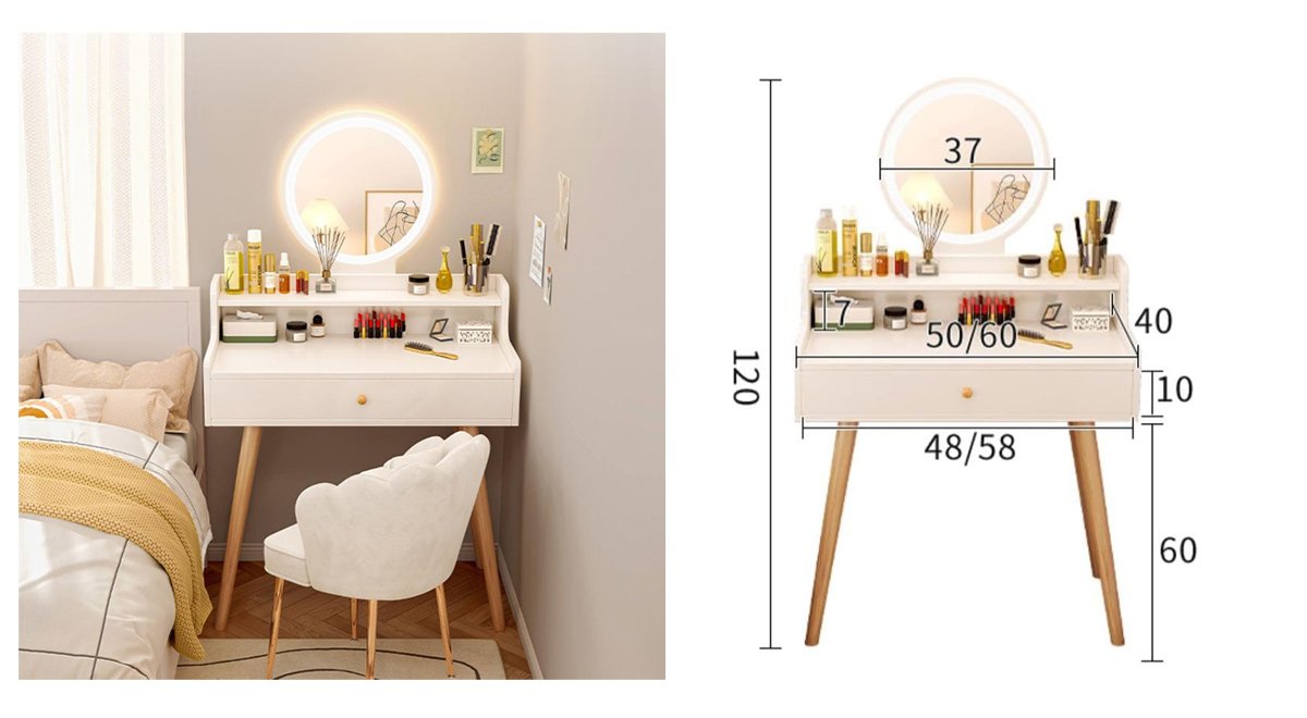 木製化粧台 3色の照明付き、調整可能な明る 鏡台 ドレッサー、1 引き出し