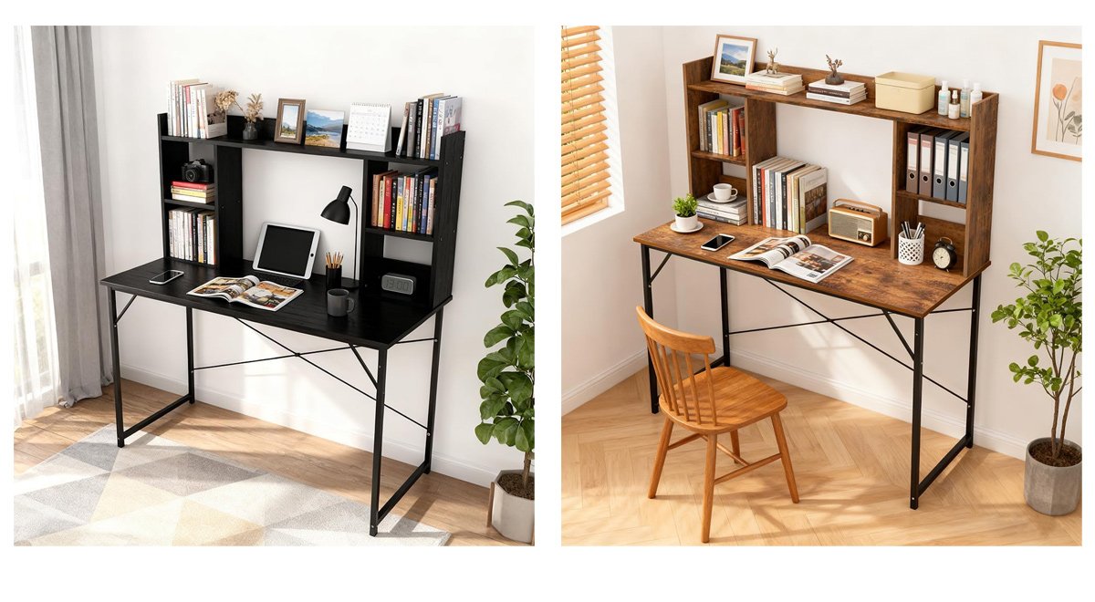 シェルフデスク 省スペース 収納ラック付き コンパクト 学生 学習 勉強机