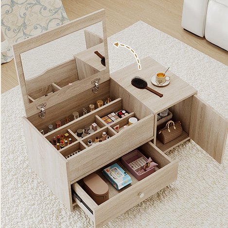 ドレッサー コンパクト ローテーブル 鏡台 デスクメイク台 引き出し付き 収納付き ロータイプ