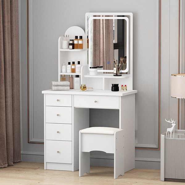 ドレッサー セット コンパクト ミラー おしゃれ 大容量収納 引き出し5杯 スツール 化粧台 鏡台