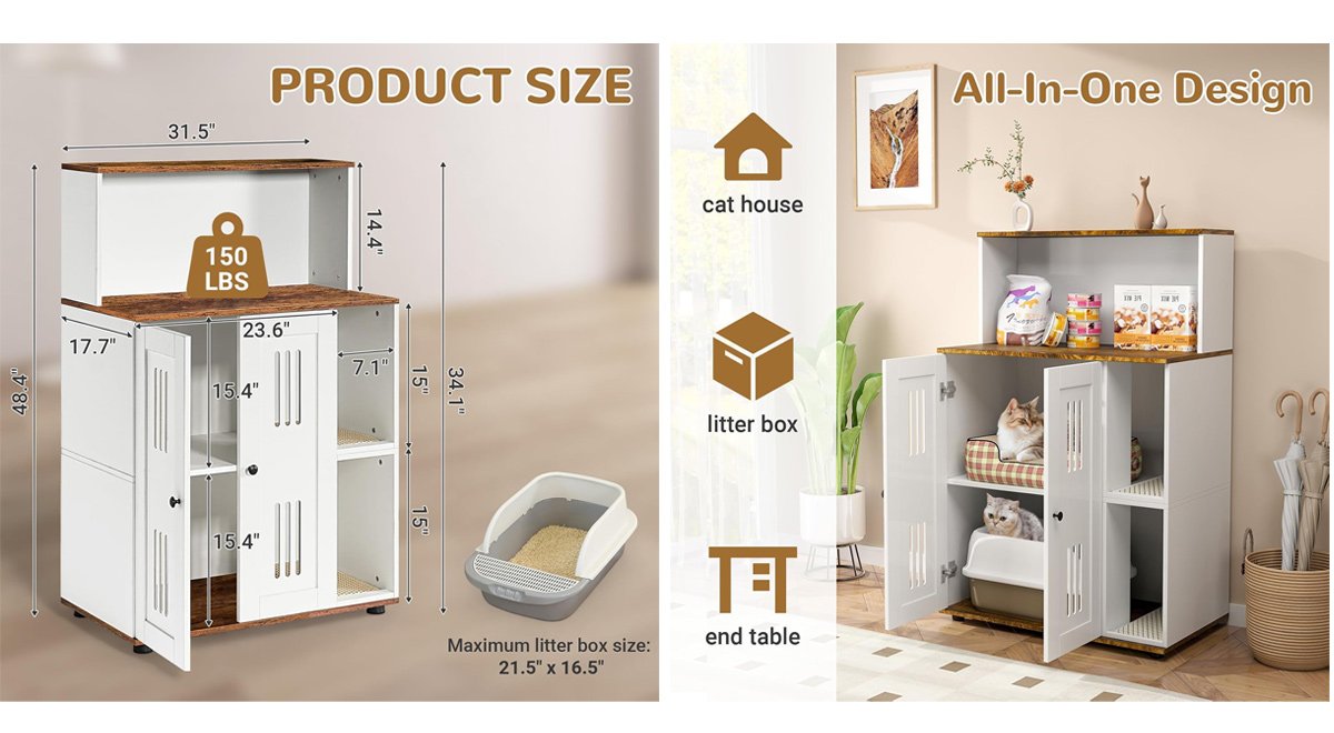 猫2匹用トイレエンクロージャー ダブルリッターボックスエンクロージャー スクラッチマット付き 隠し猫用トイレ家具