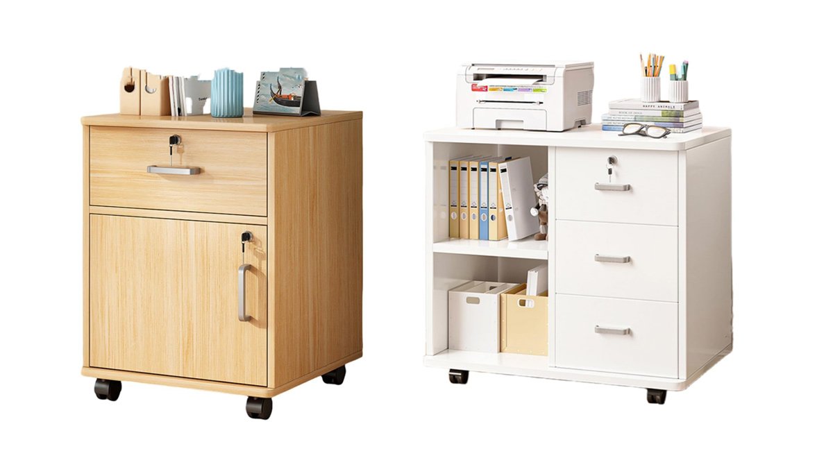 キャビネット デスクワゴン サイドワゴン 鍵付きキャビネット 袖机 木製 引き出し 収納 キャスター付き