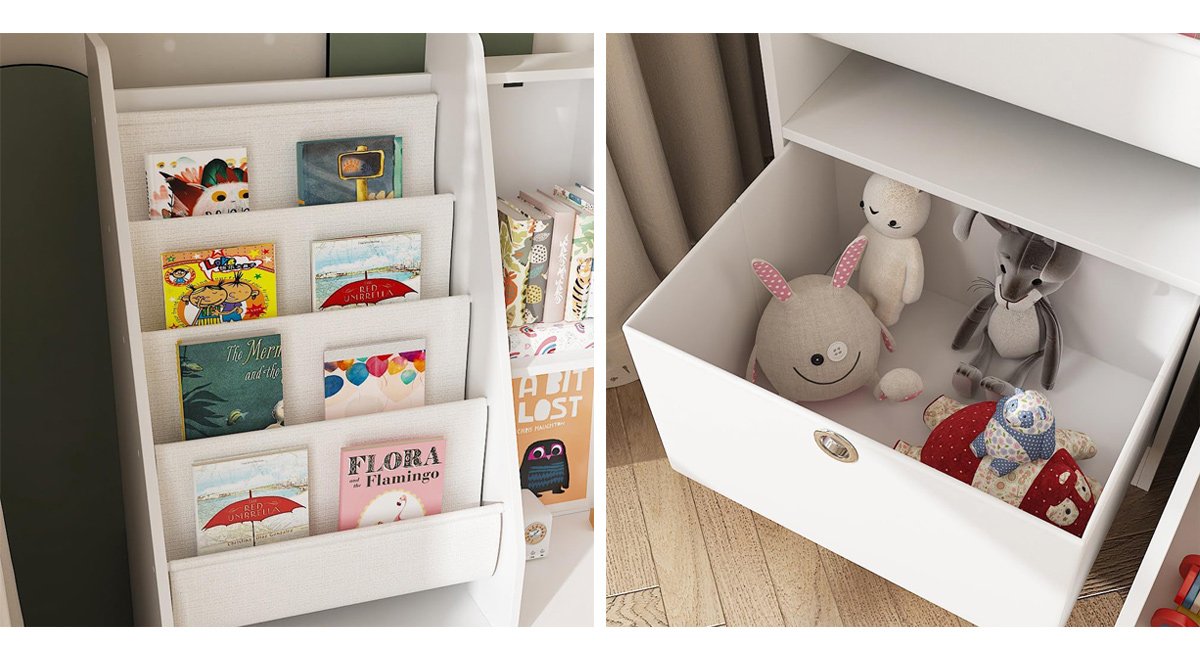 子ども用本棚 おもちゃ収納ラック 幅100cm 大容量 絵本ラック ワゴン付き