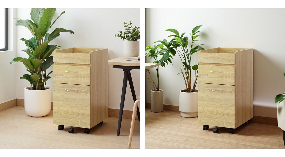 オフィスワゴン デスクワゴン サイドワゴン 木製 キャスター付き 三段 オープン収納