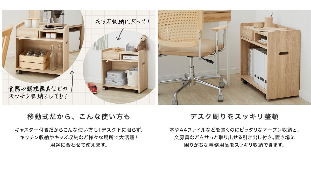 ロウヤ ワゴン チェスト サイドワゴン サイドチェスト デスクワゴン 教科書 収納 収納チェスト