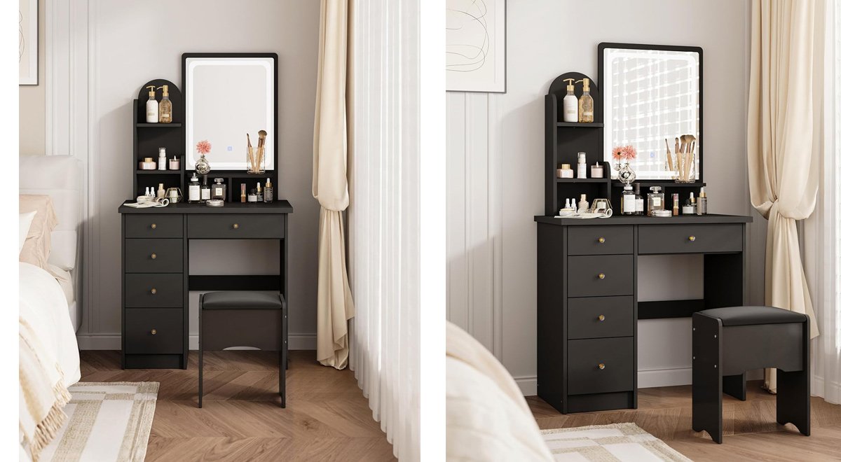 ドレッサー セット コンパクト ミラー おしゃれ 大容量収納 引き出し5杯 スツール 化粧台 鏡台