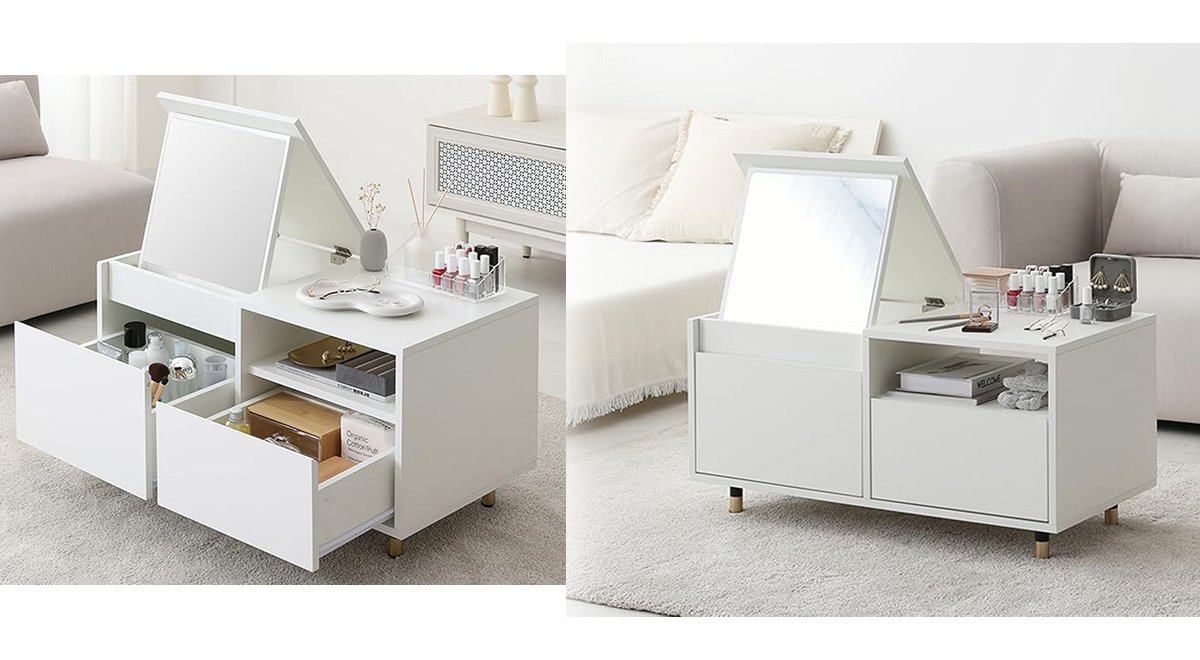 ドレッサーテーブル 白 ローテーブル 収納付き 化粧台 鏡付き ドレッサー