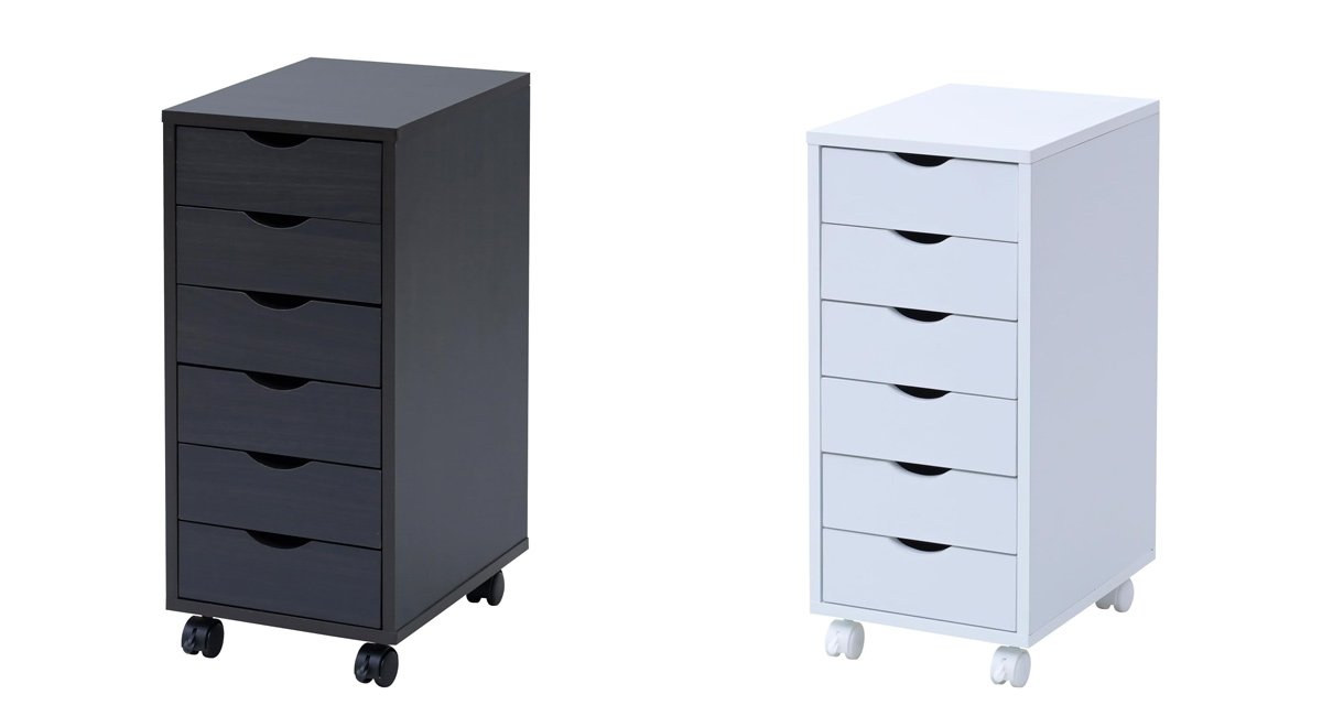 サイドチェスト キャスター付き スリム A4対応 6段 引き出し 収納チェスト