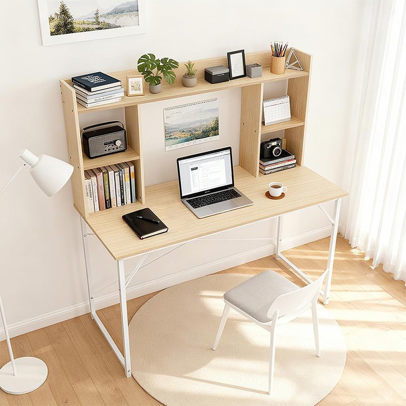 シェルフデスク 省スペース 収納ラック付き コンパクト 学生 学習 勉強机
