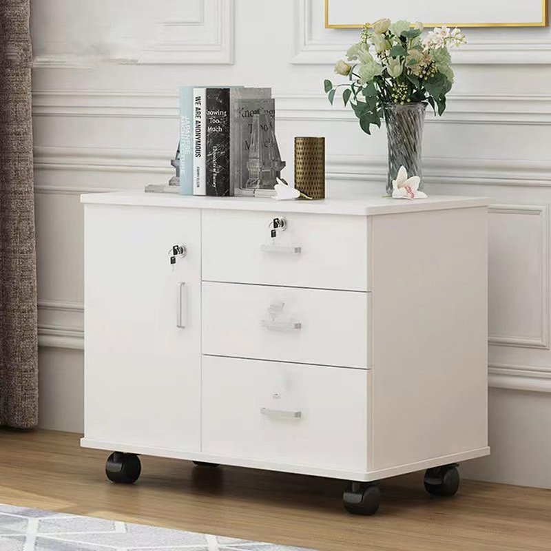 デスクワゴン サイドワゴン キャビネット オフィスワゴン 木製 引き出し 鍵付き 自在キャスター付き 大容量収納