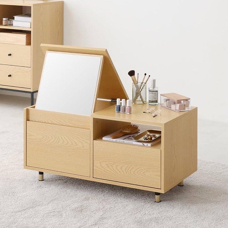 ドレッサーテーブル 白 ローテーブル 収納付き 化粧台 鏡付き ドレッサー