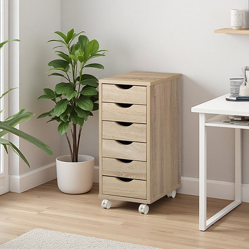 サイドチェスト キャスター付き スリム A4対応 6段 引き出し 収納チェスト