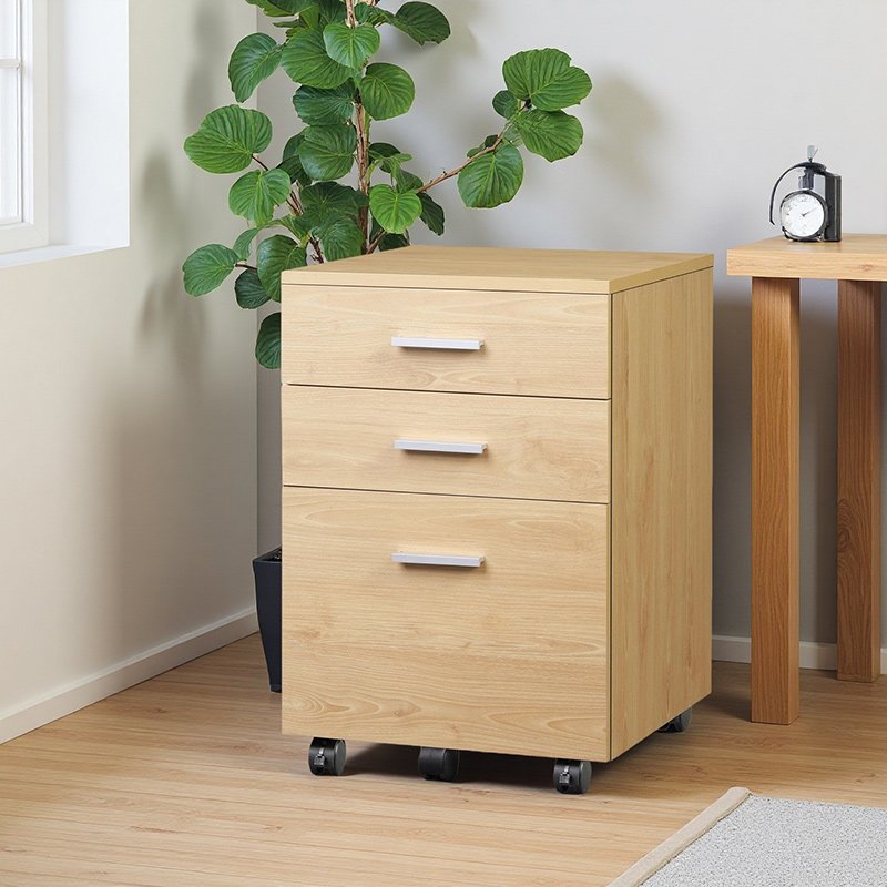 デスクワゴン サイドワゴン キャビネット オフィスワゴン 袖机 木製 3段 A4対応 大容量 キャスター付き