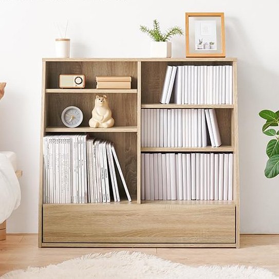 本棚 ブックラック 大容量 可動棚付き コミック 収納 引き出し付 シンプル