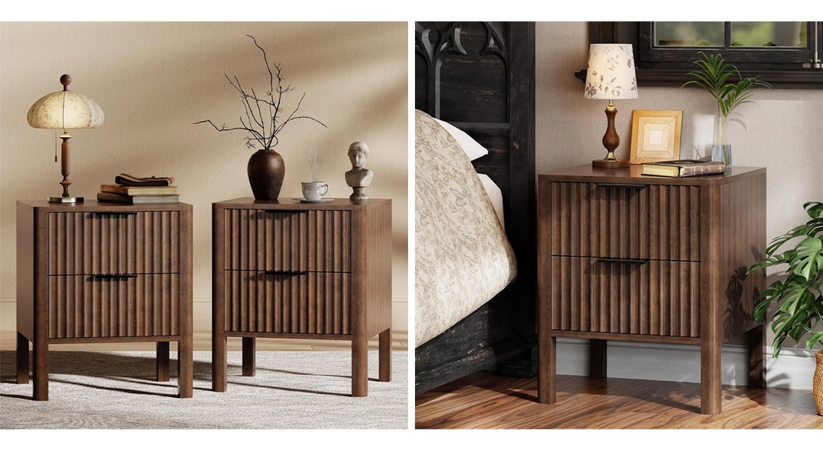 18" Fluted Nightstands, Bed Side Tables with Drawers for Bedroom