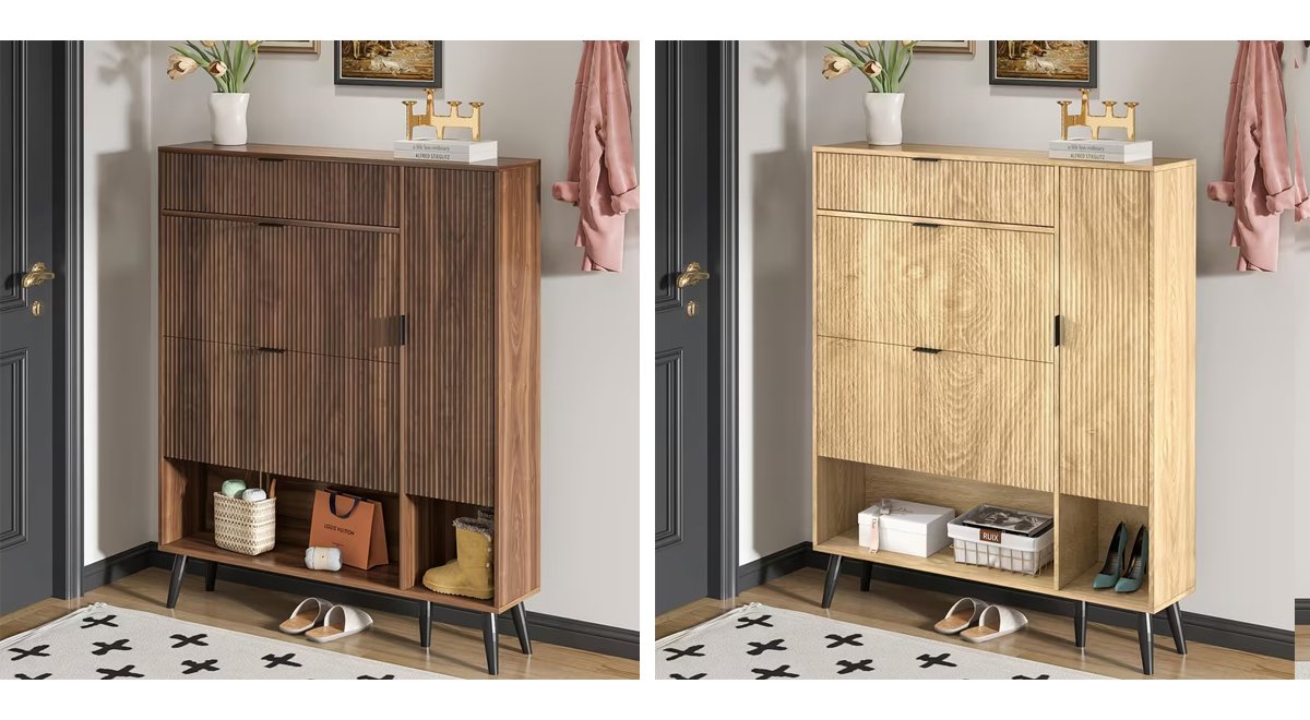 Shoe Storage Cabinet with 2 Flip Drawers, Narrow Shoe Cabinet for Entryway