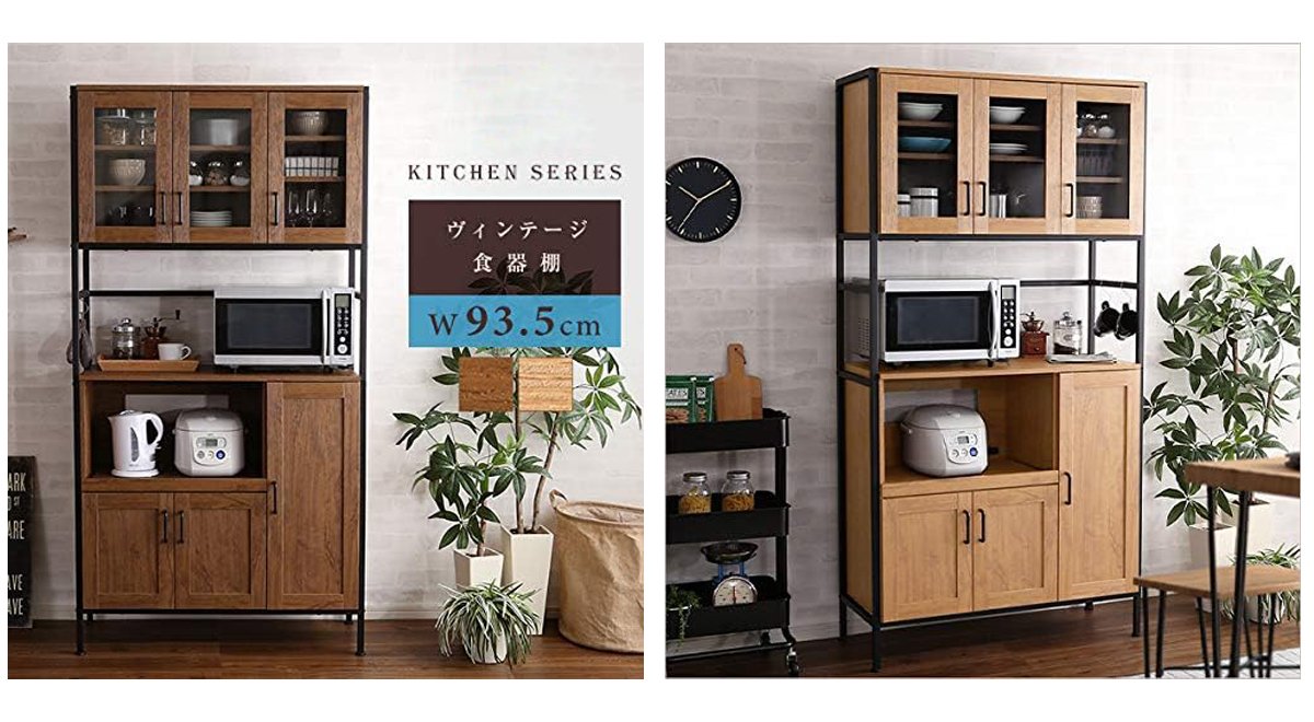 大容量のヴィンテージ食器棚！ スタイリッシュなスチールフレームなので、キッチンの雰囲気もガラッと変わります。