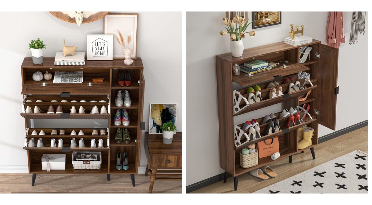 Shoe Storage Cabinet with 2 Flip Drawers, Narrow Shoe Cabinet for Entryway