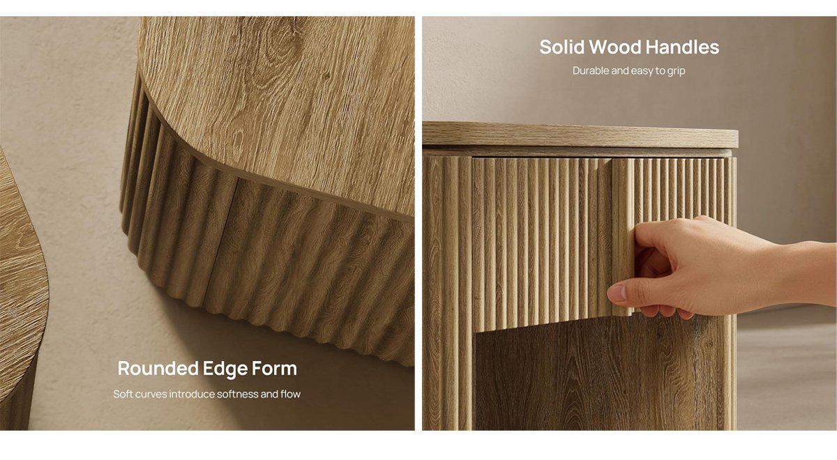 Modern Night Stand , Fluted Large Nightstands Side Tables