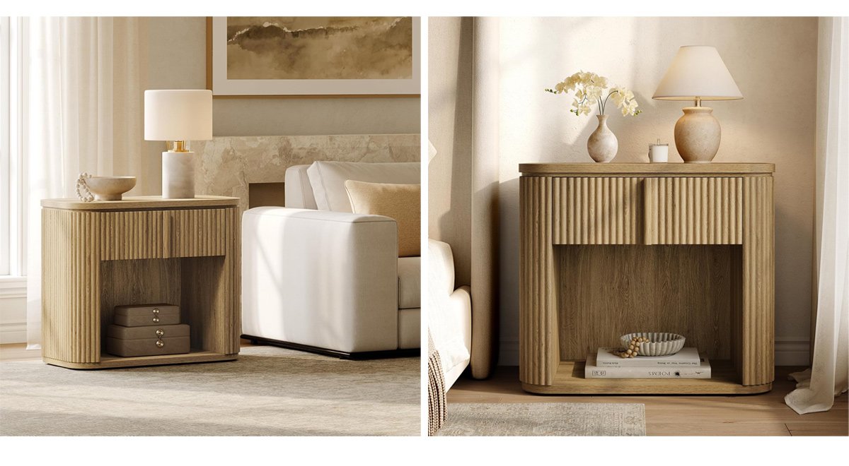 Modern Night Stand , Fluted Large Nightstands Side Tables