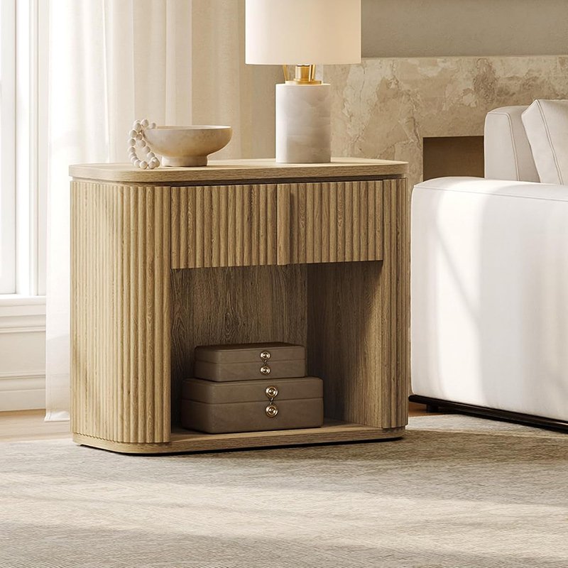 Modern Night Stand , Fluted Large Nightstands Side Tables