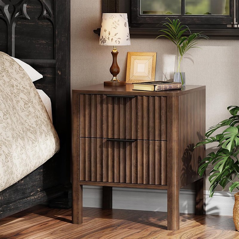 Fluted Nightstands, Bed Side Tables with Drawers for Bedroom