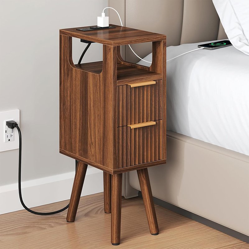 Small Narrow Side Table with Charging Station