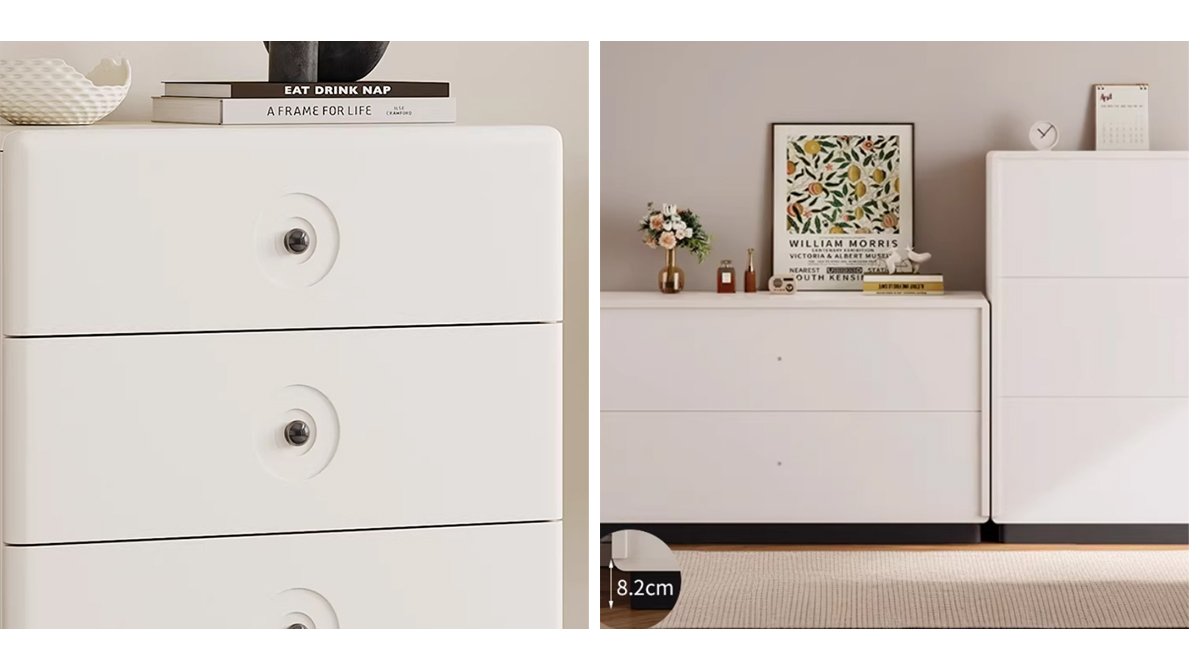 White lacquered five-drawer chest of drawers, five-drawer cabinet for the living room, bedroom end table cabinet