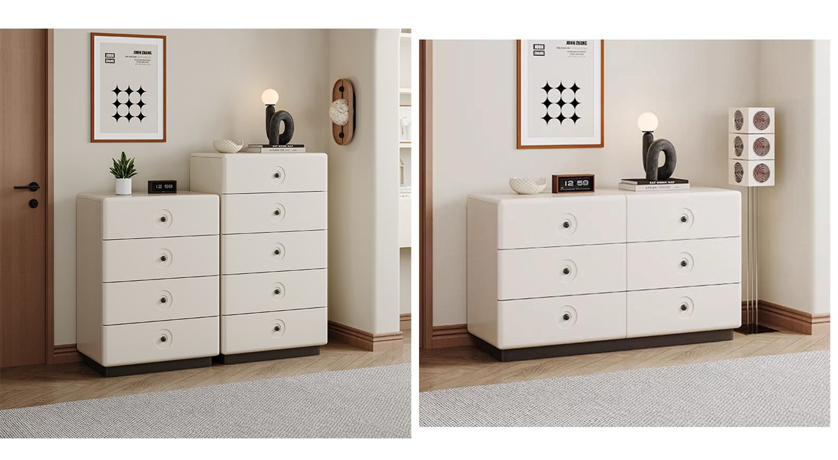 White lacquered five-drawer chest of drawers, five-drawer cabinet for the living room, bedroom end table cabinet