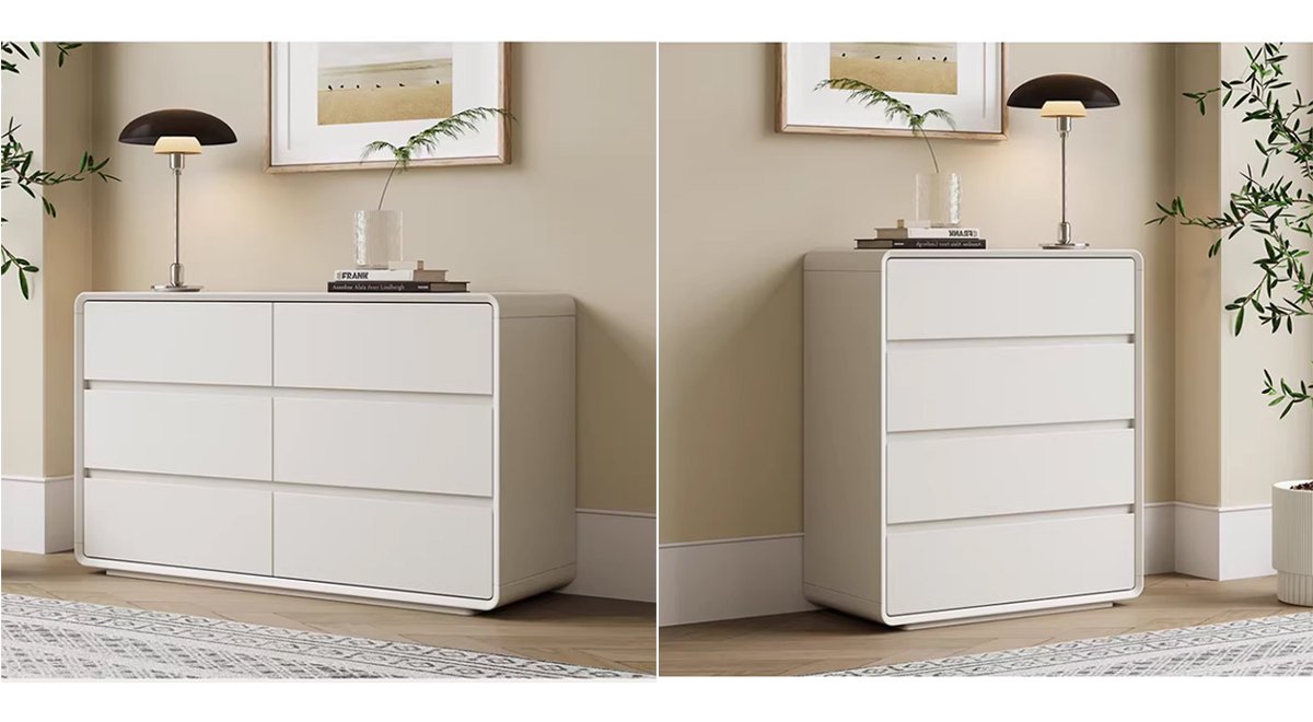 Solid wood chest of drawers for bedroom at the end of the bed, cream storage cabinet, drawer storage cabinet