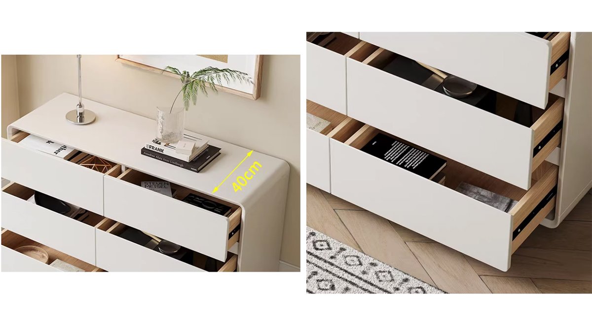 Solid wood chest of drawers for bedroom at the end of the bed, cream storage cabinet, drawer storage cabinet
