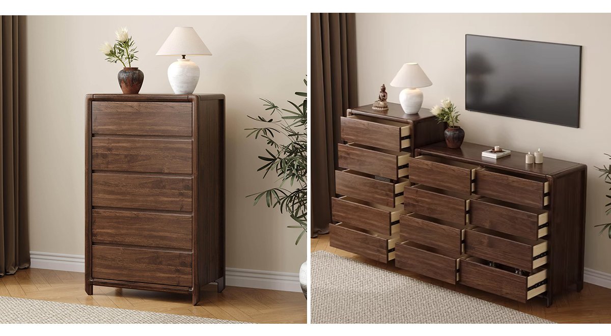 Bedroom chest of drawers storage cabinet five-drawer cabinet solid wood drawer living room storage cabinet new Chinese style solid wood frame nine-drawer cabinet